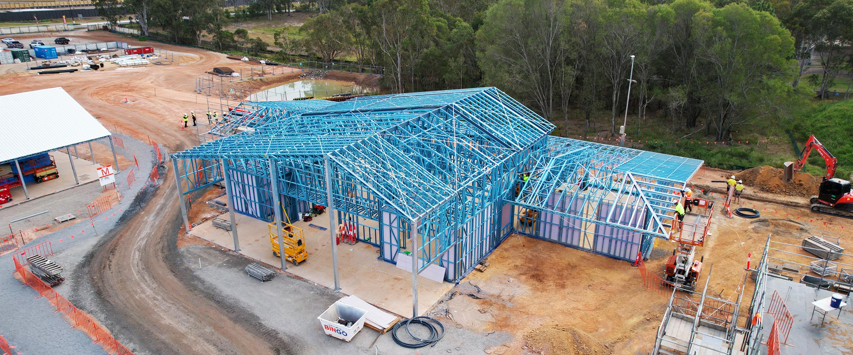 TRUECORE steel blue frames used in the construction of Redland Bay State School