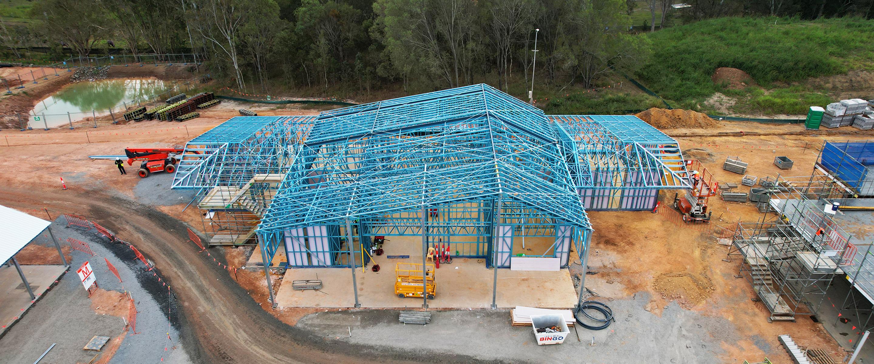 TRUECORE steel blue frames used in the construction of Redland Bay State School